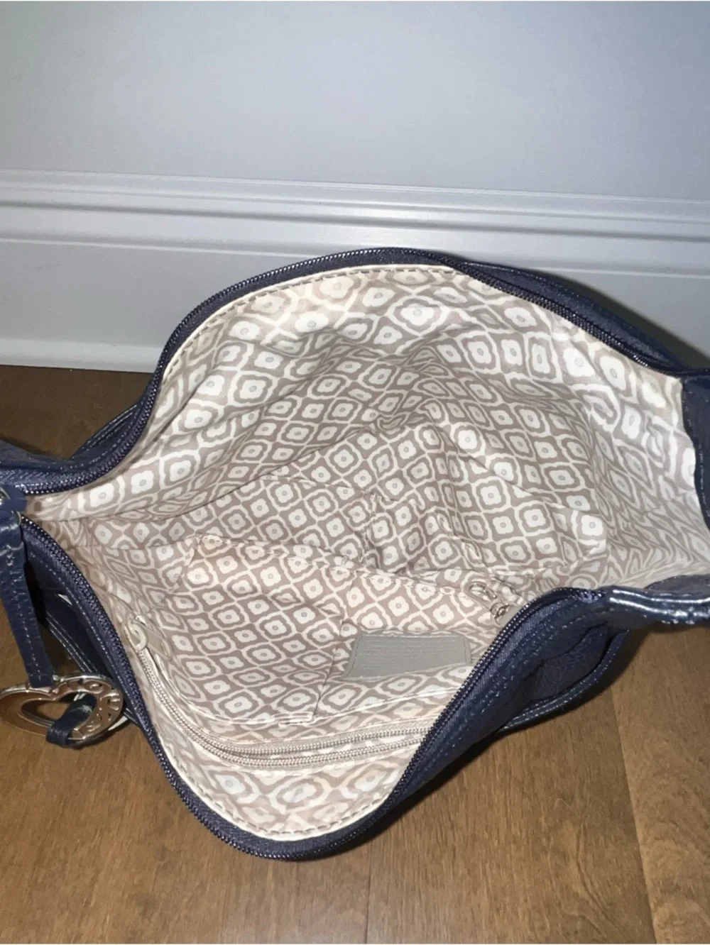 Brighton Women’s Barbados Navy Blue Leather Shoulder Bag / Braided Strap